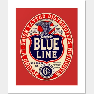 Blue Line Tattoo La Crosse WI Vintage Beer Logo Posters and Art